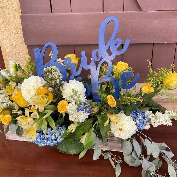 EUC DIY Handpainted Laser Cut Blue Wooden Bride To Be Sign - Picture 1 of 4